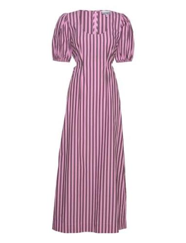 Stripe Cotton Cutout Dress Ganni Pink