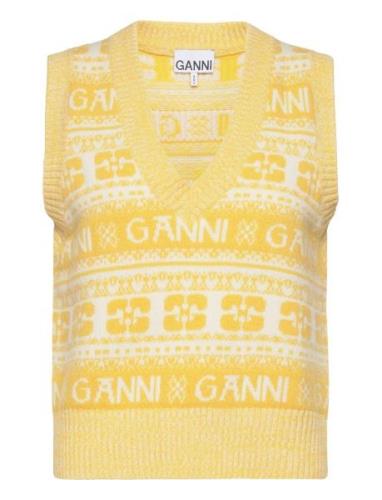 Logo Wool Mix Vest Ganni Yellow