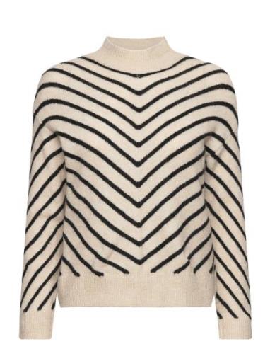 Stripe-Print Sweater With Perkins Neck Mango Cream