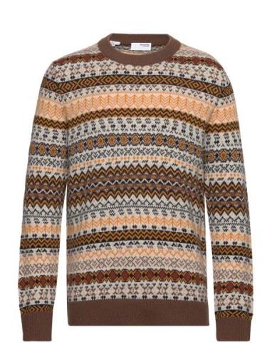 Slhfaro Ls Knit Fair Isle Crew Neck W Selected Homme Brown