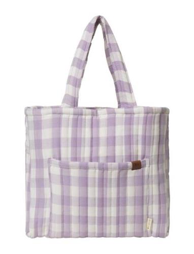 Quilted Tote Bag - Lilac Checks Fabelab Purple