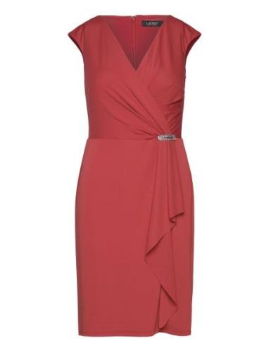 Str Matte Jersey-Cktl Dress W/ Trim Lauren Ralph Lauren Red