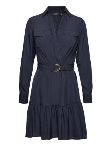 Belted Crepe Shirtdress Lauren Ralph Lauren Navy