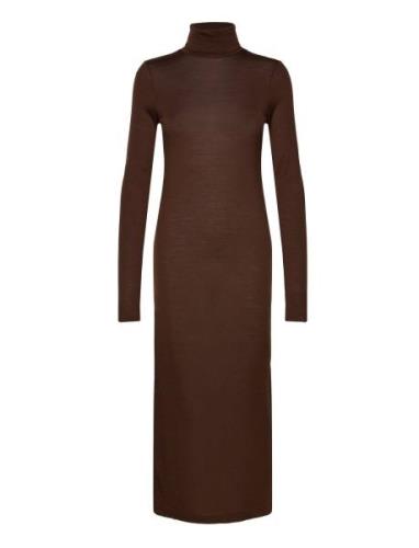 Wool-Blend Jersey Roll Neck Midi Dress Polo Ralph Lauren Brown