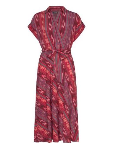 Geo-Striped Belted Crepe Dress Lauren Ralph Lauren Red