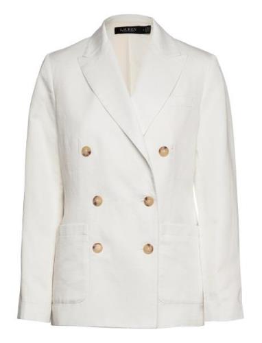 Double-Breasted Linen-Blend Twill Blazer Lauren Ralph Lauren White