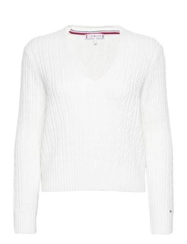 Cable All Over V-Nk Sweater Tommy Hilfiger White
