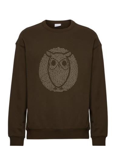 Loose Fit Sweat With Owl Print - Go Knowledge Cotton Apparel Khaki