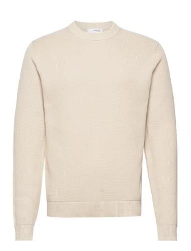 Slhdane Ls Knit Structure Crew Neck Noos Selected Homme Cream