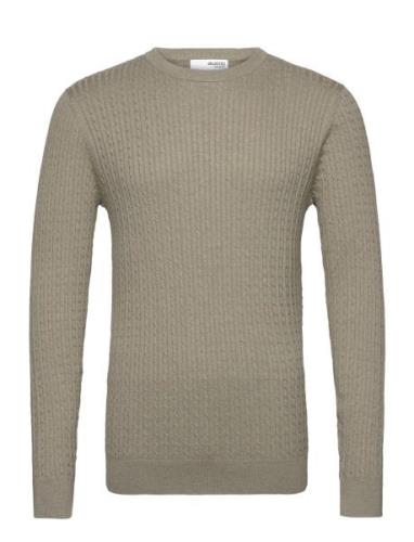 Slhberg Cable Crew Neck Noos Selected Homme Khaki