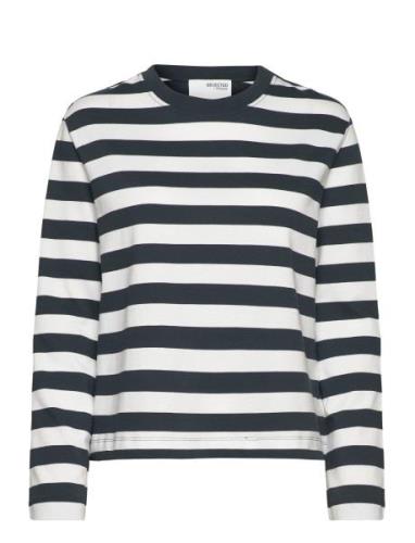 Slfessential Ls Striped Boxy Tee Noos Selected Femme Navy