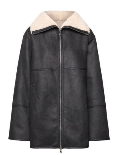 Shearling-Lined Coat With Zip Mango Black