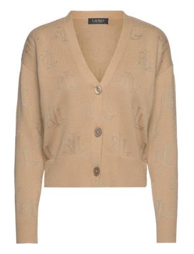 Logo Cotton-Blend Jacquard Cardigan Lauren Ralph Lauren Beige