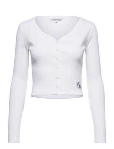 Woven Label Rib Ls Cardigan Calvin Klein Jeans White