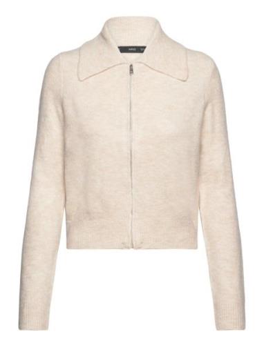 Knitted Jacket With Zip Mango Cream