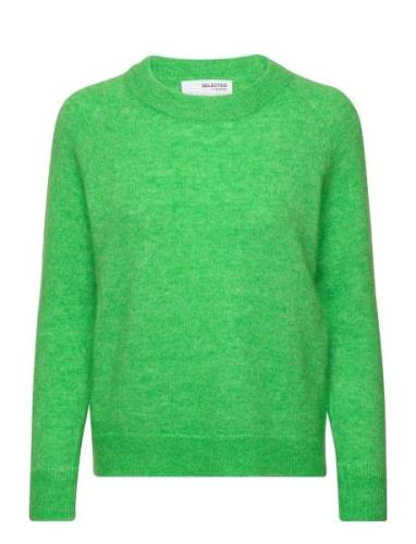 Slflulu Ls Knit O-Neck Noos Selected Femme Green