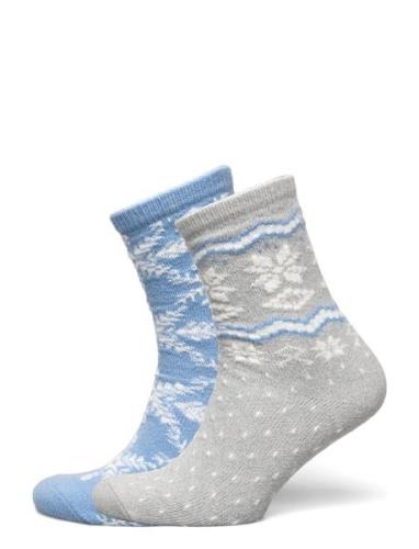 Sock 2 P Fairisle Lindex Grey