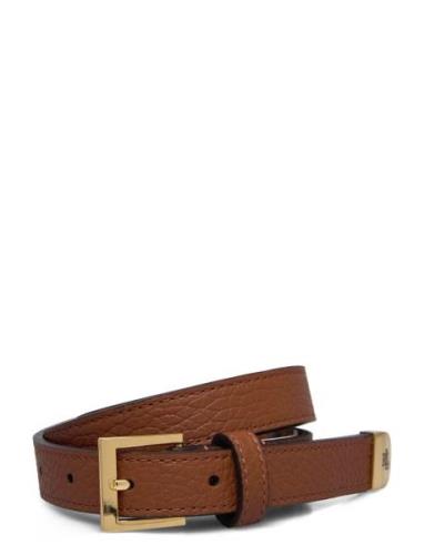 Pebbled Leather Skinny Belt Lauren Ralph Lauren Brown