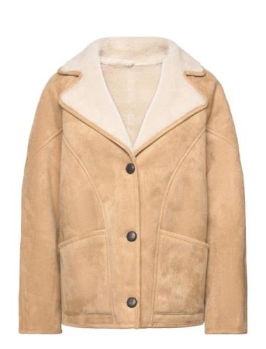 Shearling-Lined Coat With Buttons Mango Beige