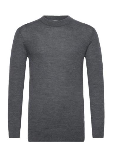 Regular Merino Knit Crew Neck Knowledge Cotton Apparel Grey