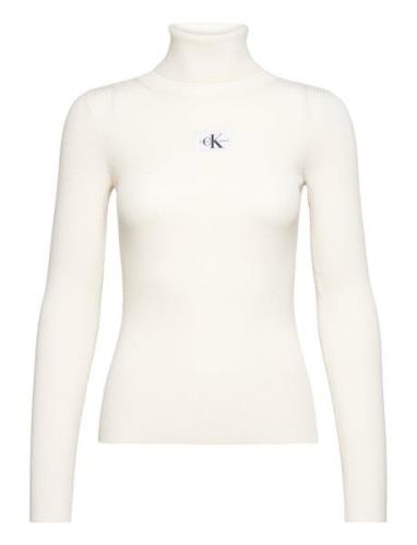 Badge Roll Neck Sweater Calvin Klein Jeans White