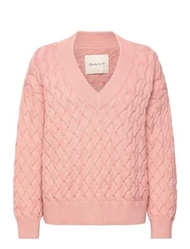 Textured Cotton V-Neck GANT Pink