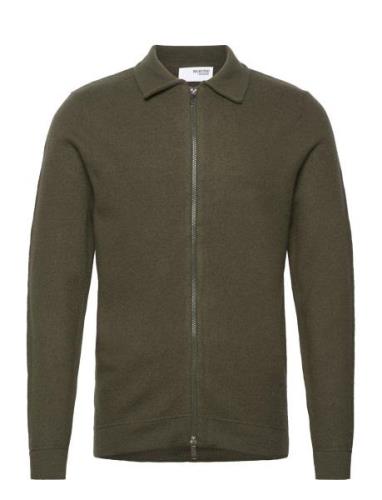 Slhbelo Ls Knit Zip Cardigan W Selected Homme Green