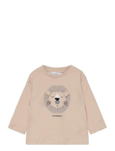 T-Shirt With Print Drawing Mango Beige