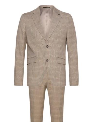 Checked Twill Stretch Suit Lindbergh Brown