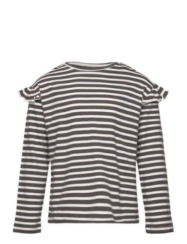 Striped Ruffle Sleeve T-Shirt Mango Grey