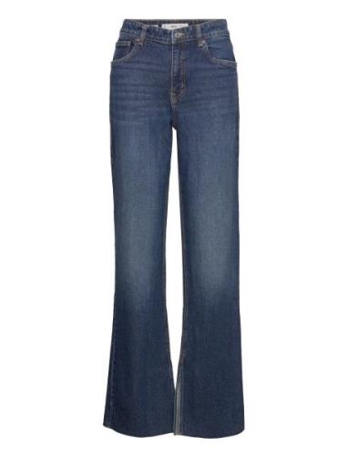 Medium-Rise Straight Jeans With Slits Mango Blue