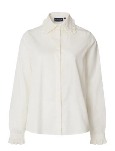 Kristin Lyocell/Cotton Blend Ruffle Blouse Lexington Clothing White