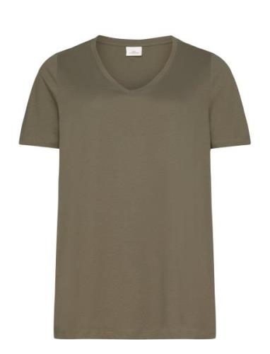 Carbonnie Life S/S V-Neck A-Shape Tee ONLY Carmakoma Green