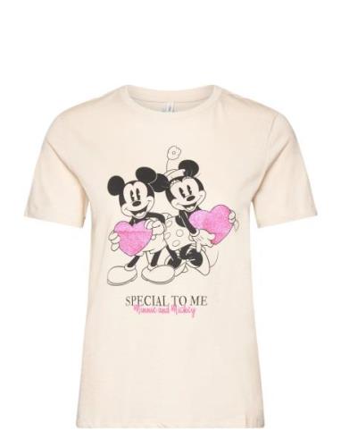 Onlmickey Life Reg S/S Valentine Top Jrs ONLY Cream