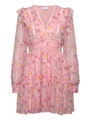 Viroman New V-Neck L/S Short Dress/Dc/Ka Vila Pink