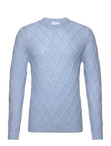 Man O-Neck Cable Sweater Davida Cashmere Blue