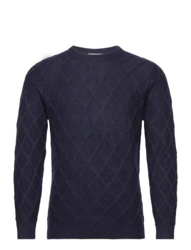 Man O-Neck Cable Sweater Davida Cashmere Navy