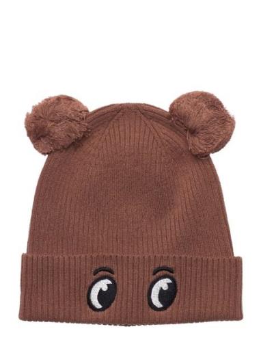 Knitted Beanie Animal Pompom Lindex Brown