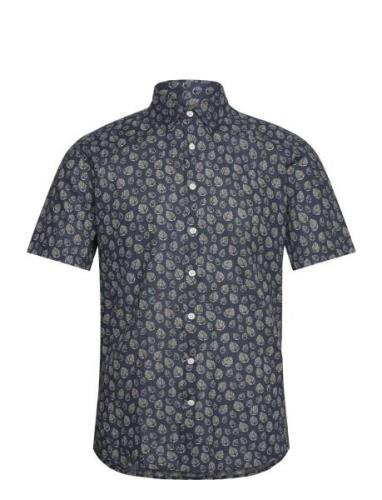 Leaf Printed Shirt S/S Lindbergh Navy