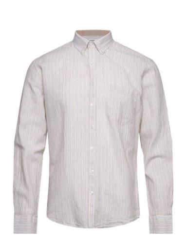 Striped Cotton/Linen Shirt L/S Lindbergh Cream