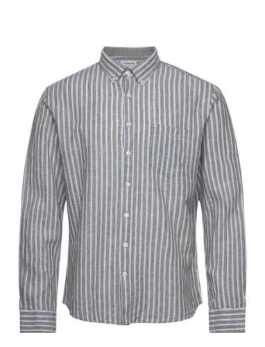 Striped Cotton/Linen Shirt L/S Lindbergh Green