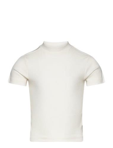 Cropped Mock Neck Rib T-Shirt Tom Tailor White