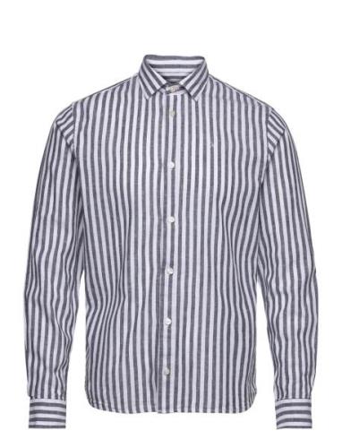 Jamie Cotton Linen Striped Shirt Ls Clean Cut Copenhagen Navy