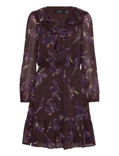 Floral Ruffle-Trim Georgette Dress Lauren Ralph Lauren Brown