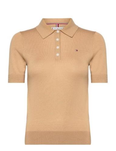 Co Lyocell Button Polo Ss Swt Tommy Hilfiger Beige