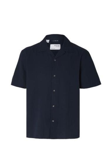 Slhrelaxnew-Linen Shirt Ss Resort Selected Homme Navy
