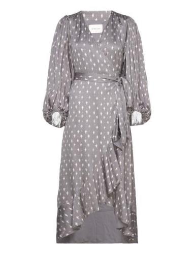 Blossom Printed Wrap Midi Dress Malina Grey