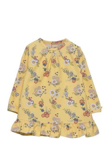 Dress Ls W. Frills, Flower Garden, Soft Yellow Smallstuff Patterned