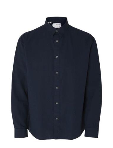 Slhregnew-Linen Shirt Ls Classic Selected Homme Navy