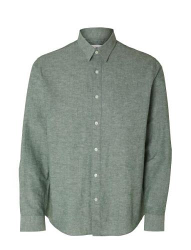 Slhregnew-Linen Shirt Ls Classic Selected Homme Green